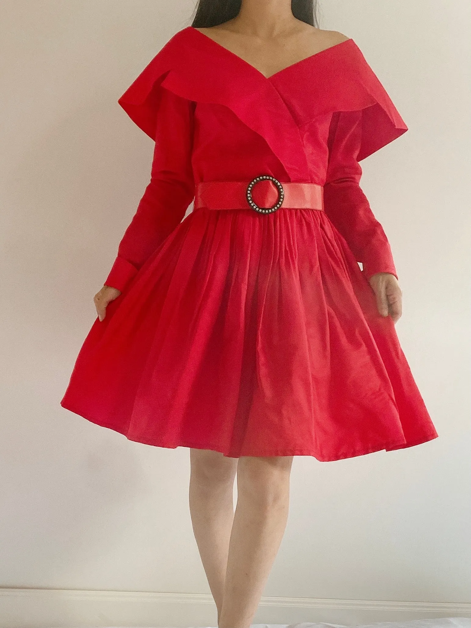 Vintage Taffeta Wide Shoulder Dress - S