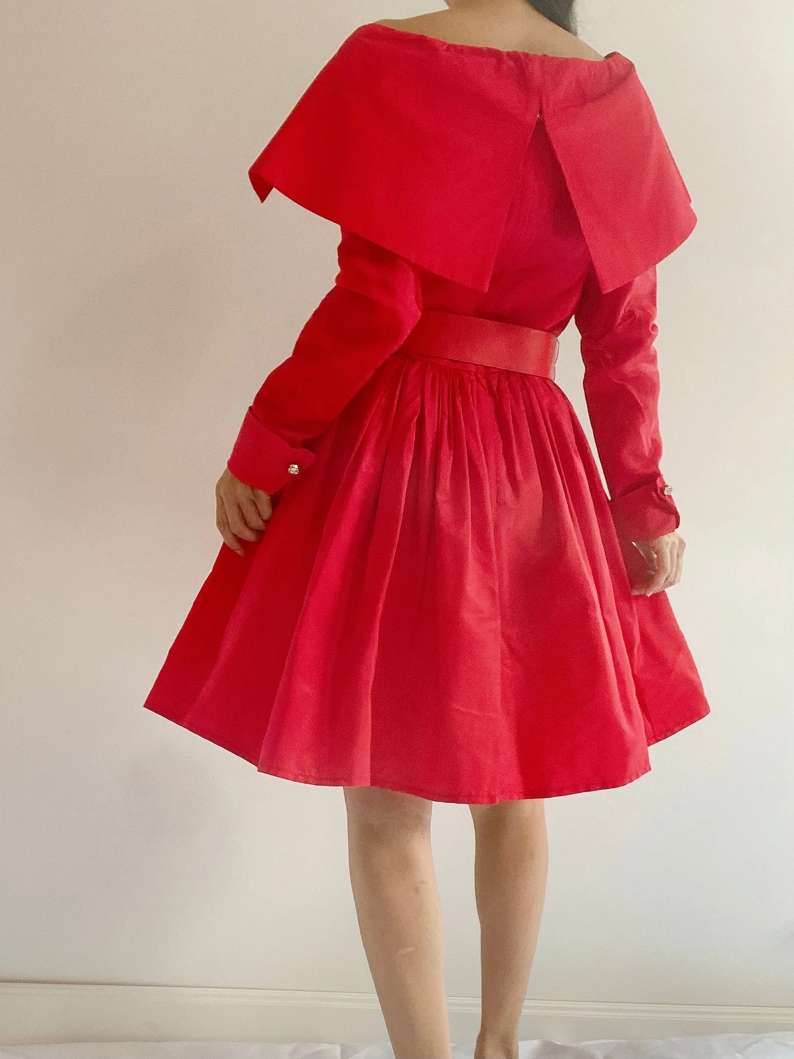 Vintage Taffeta Wide Shoulder Dress - S