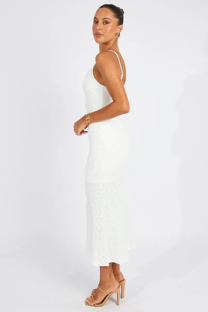 White Bodycon Dress Strappy Textured Fabric