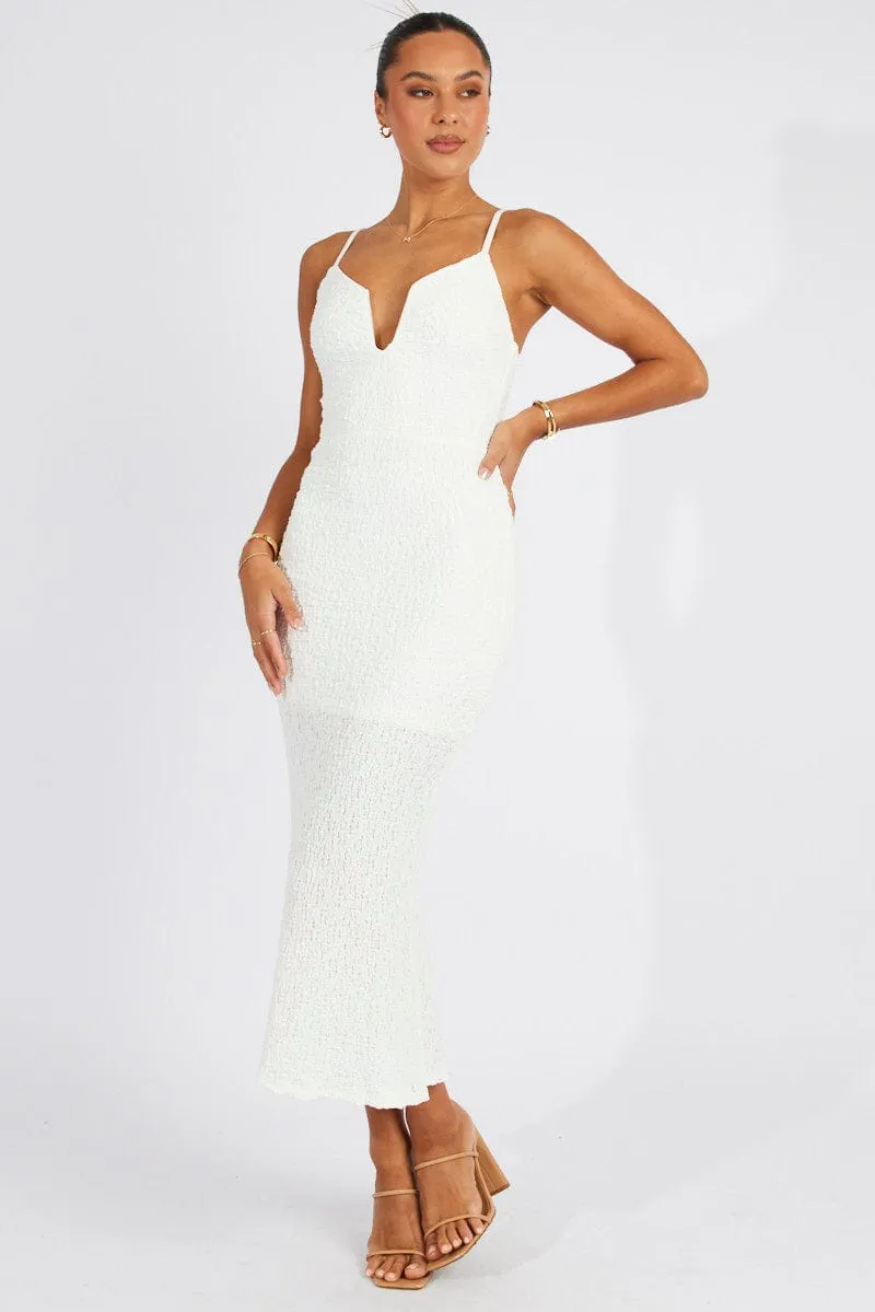 White Bodycon Dress Strappy Textured Fabric