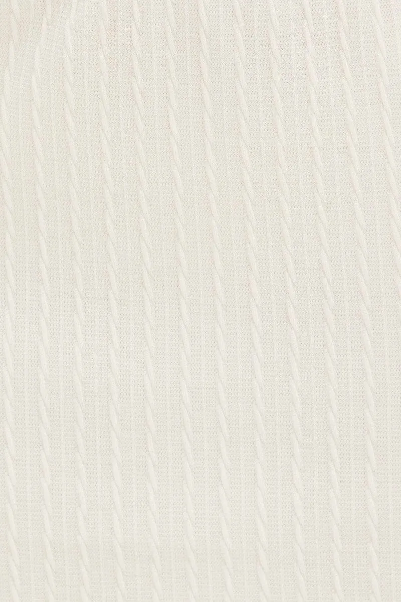 White Mini Skirt Elastic Waist Band Texture Polyester