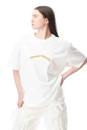 WHITE OVERSIZED T-SHIRT WITH GOLD LOGO