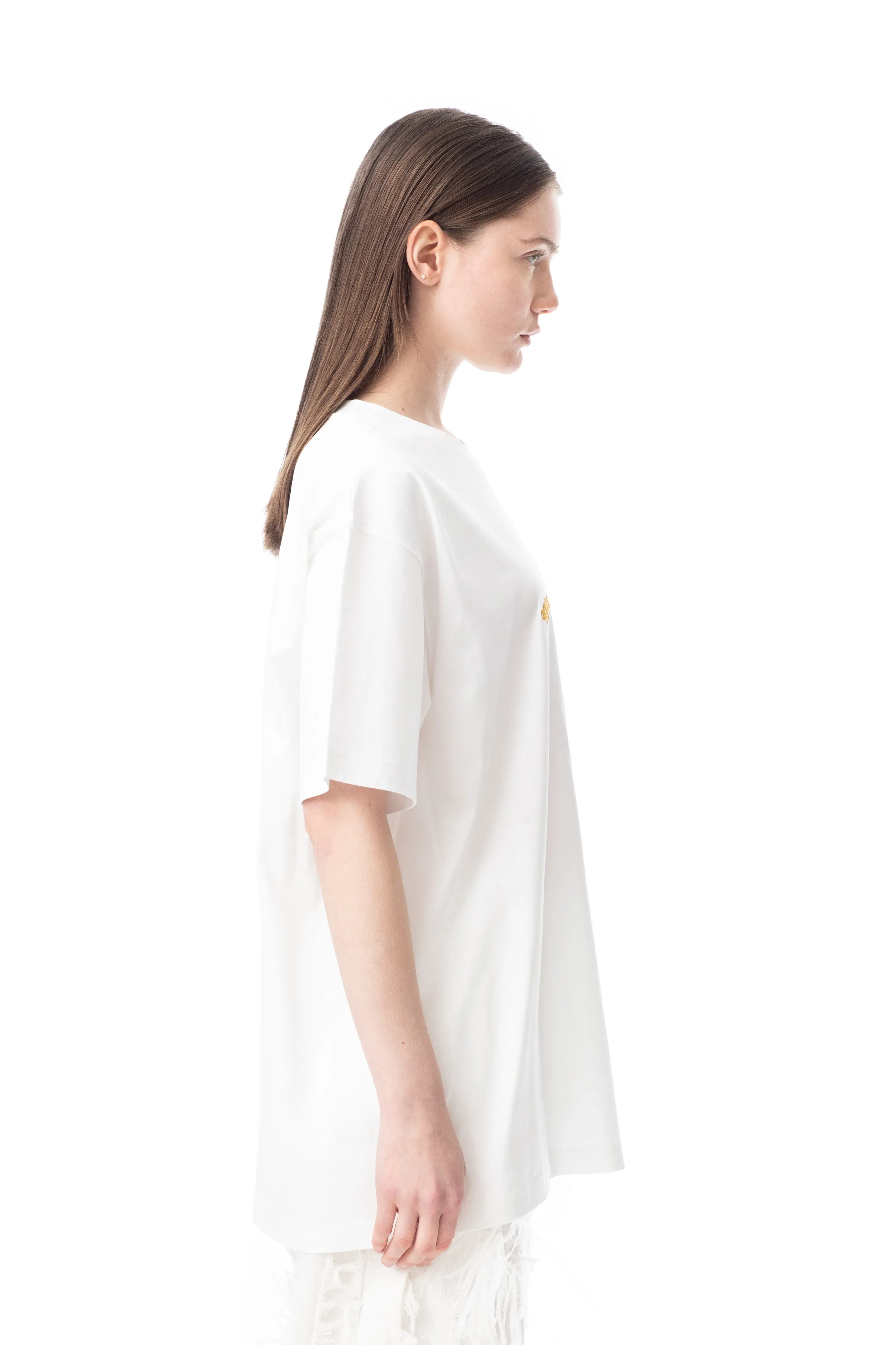 WHITE OVERSIZED T-SHIRT WITH GOLD LOGO