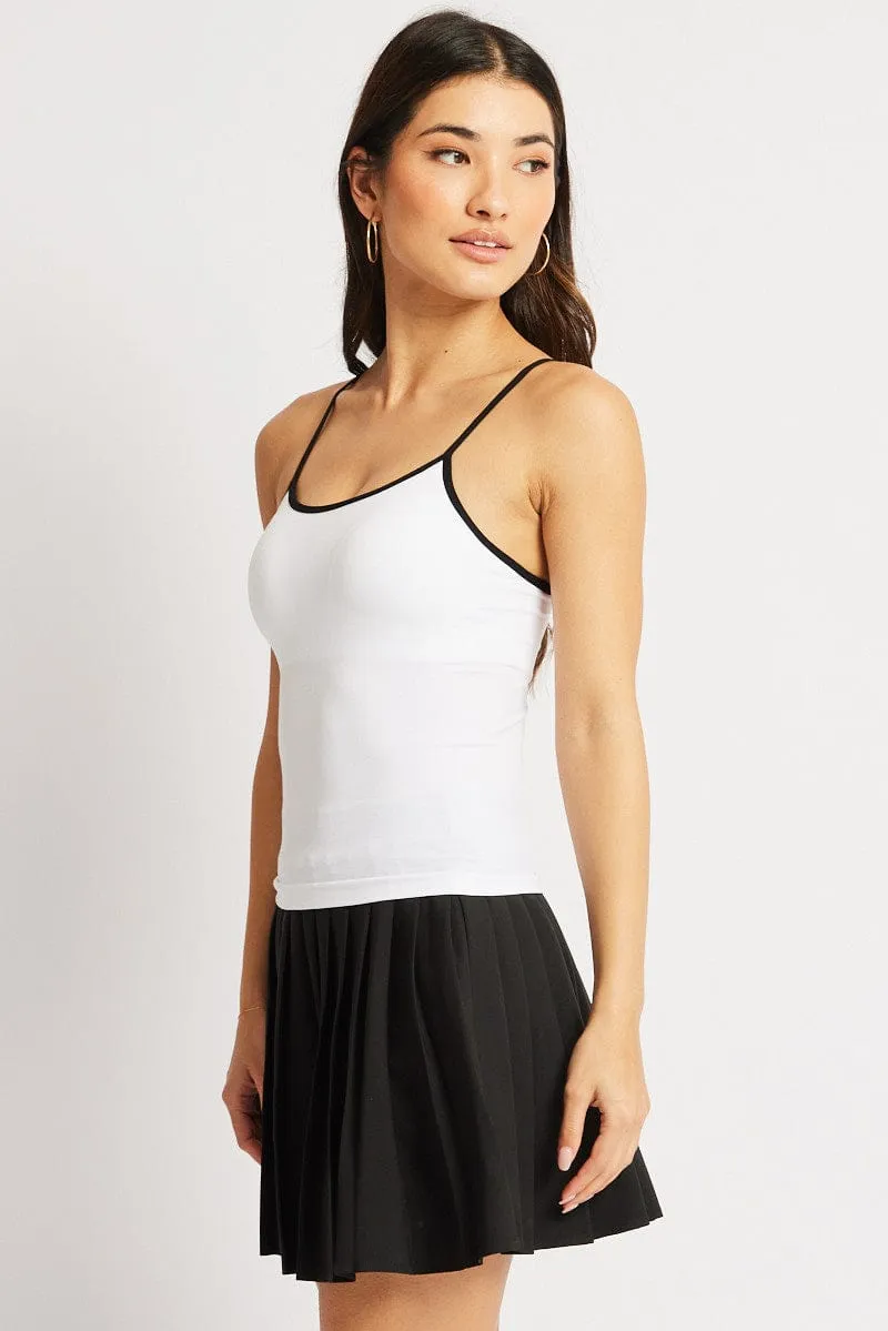 White Singlet Top Contrast Binding Seamless