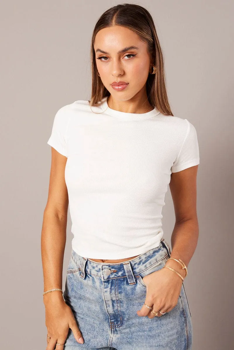 White T Shirt Short Sleeve Crew Neck