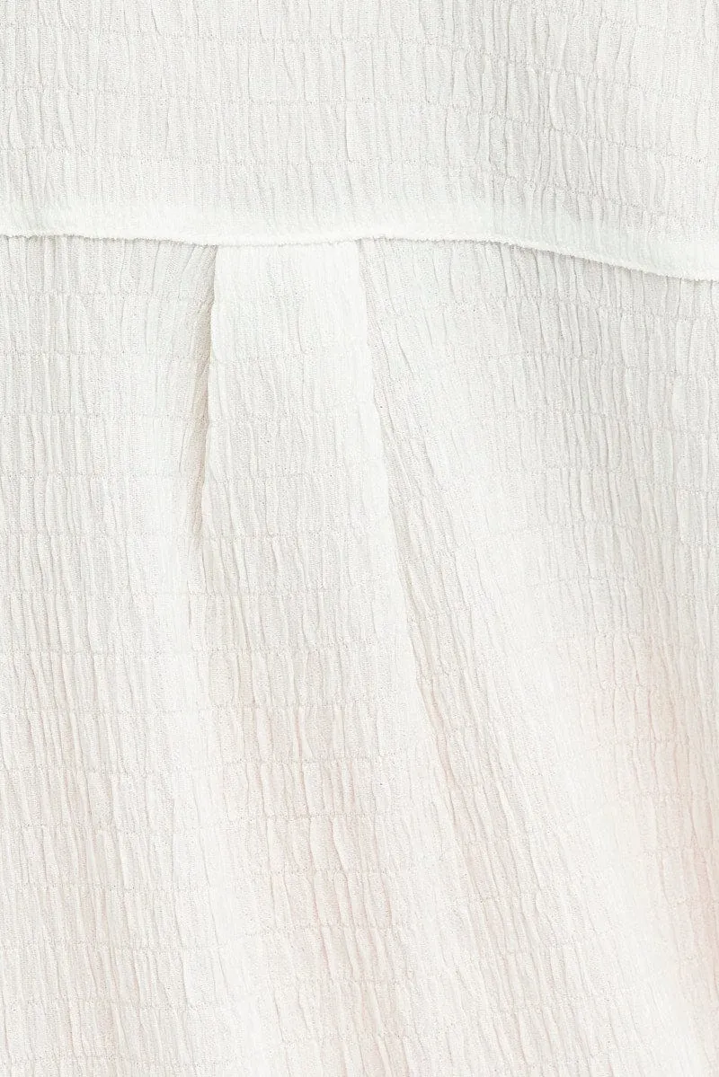 White Textured Shirt Long Sleeve Collared Neck