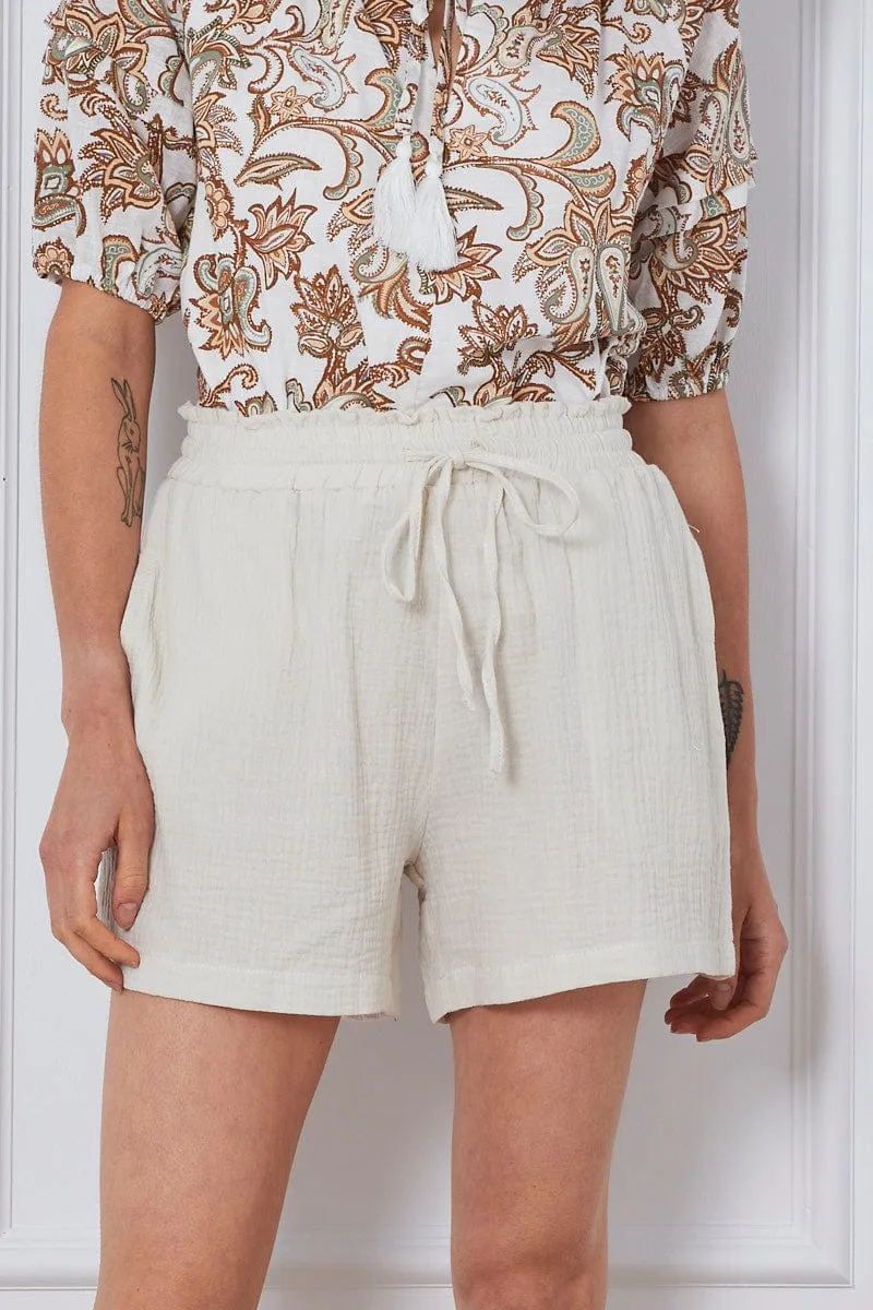 White Textured Shorts