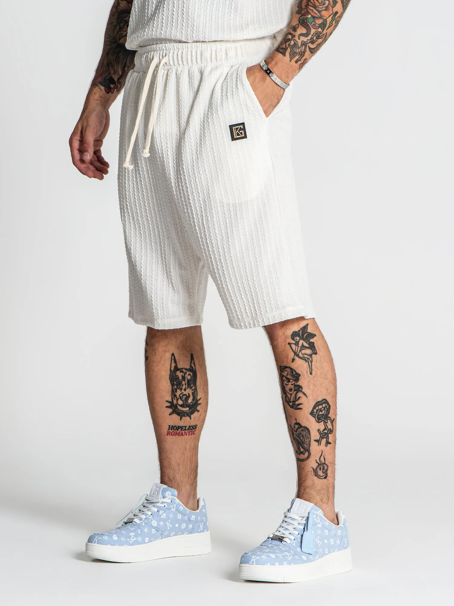 White Waffle Loose Shorts