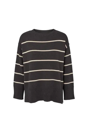 Winie O-neck Stripe - D. grey melange / Birch