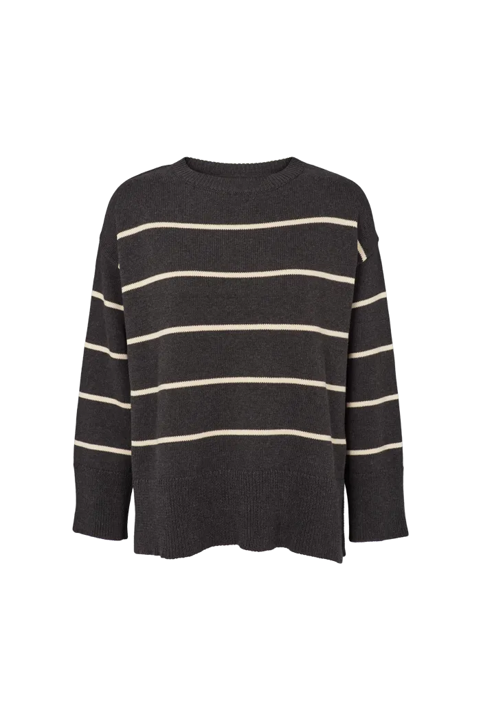 Winie O-neck Stripe - D. grey melange / Birch