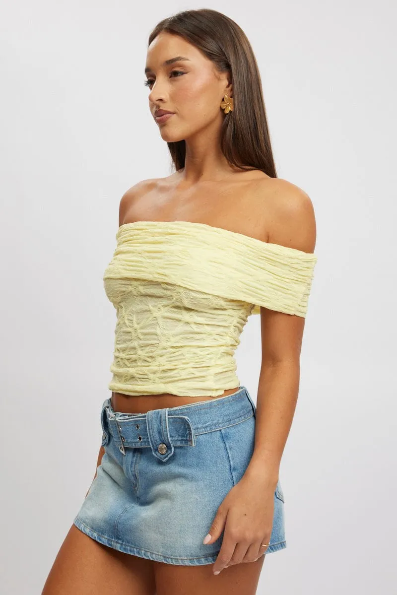 Yellow Textured Top Off Shoulder