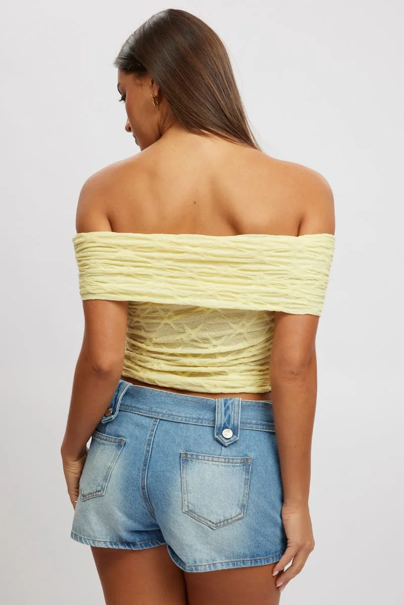 Yellow Textured Top Off Shoulder