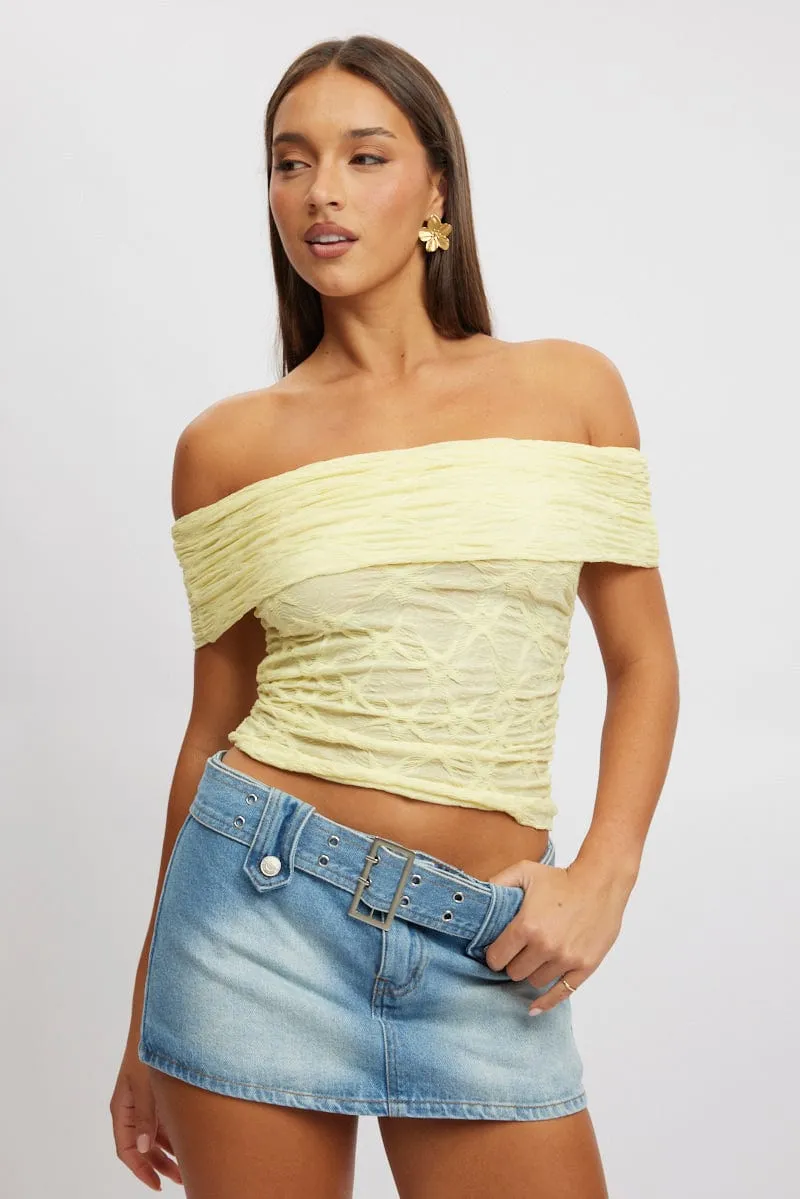 Yellow Textured Top Off Shoulder