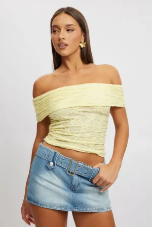 Yellow Textured Top Off Shoulder