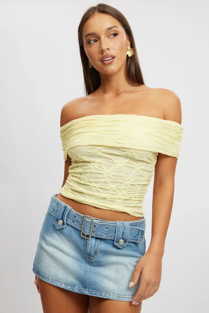 Yellow Textured Top Off Shoulder