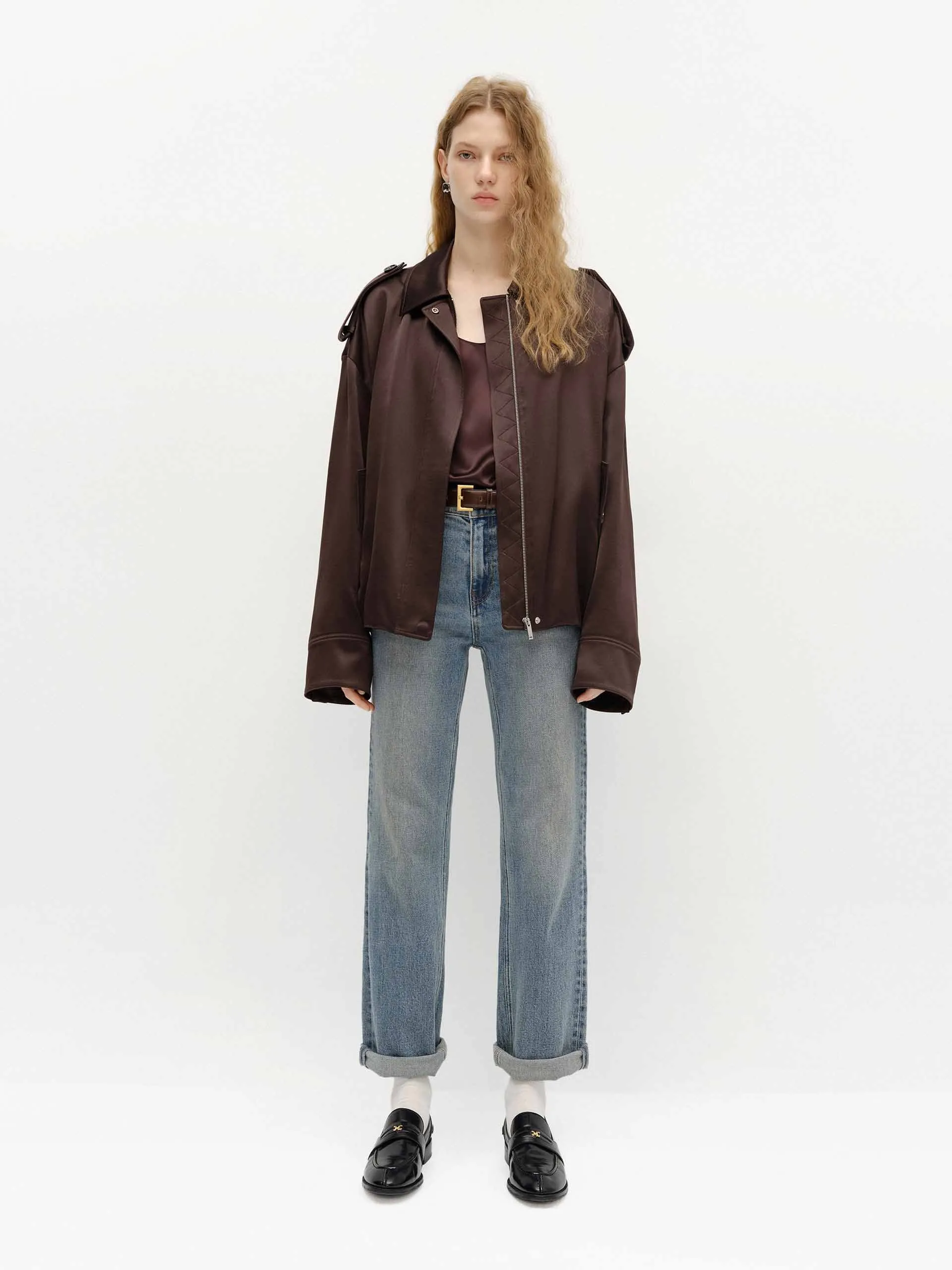 Zip Closure Satin Jacket