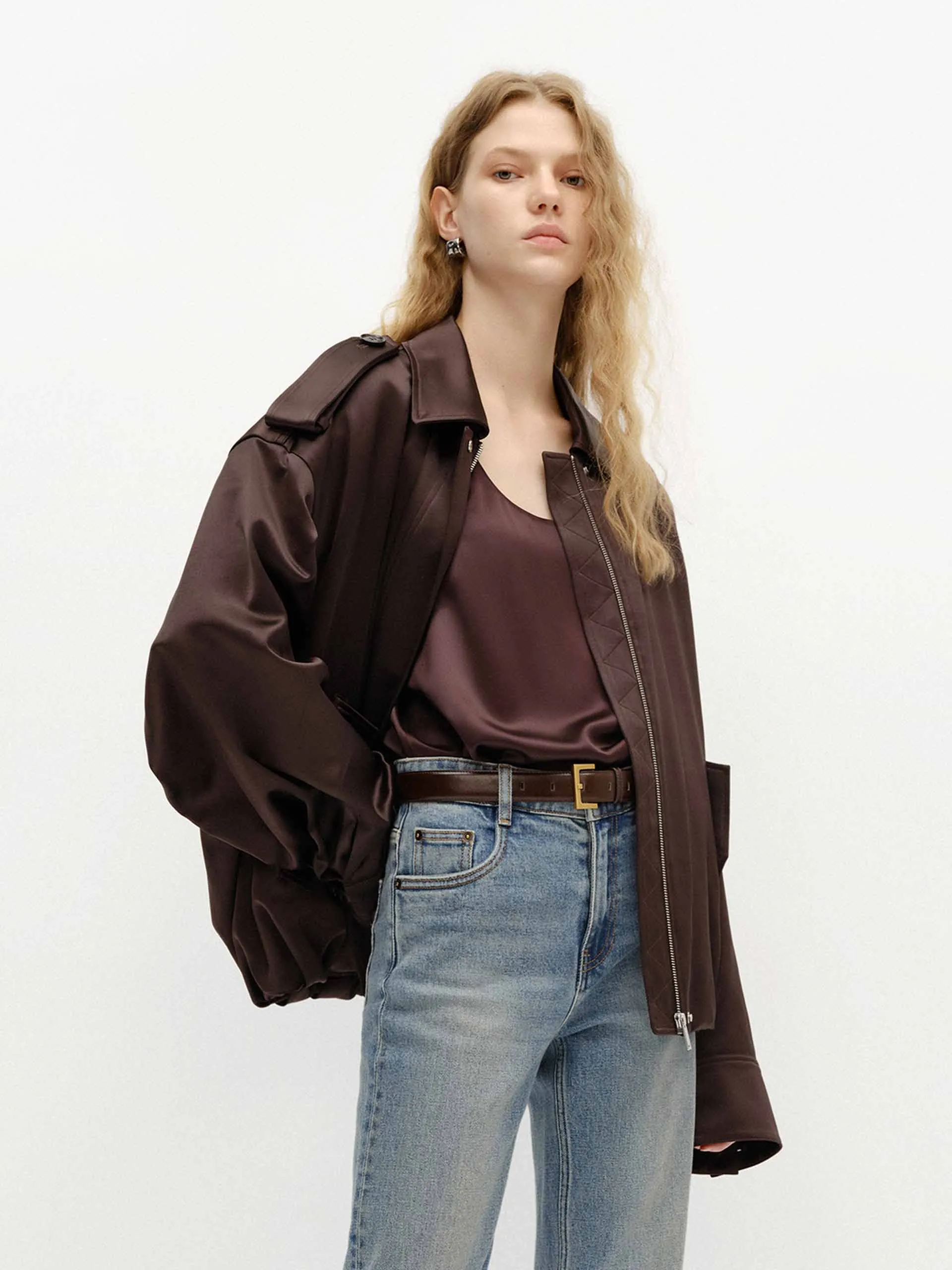 Zip Closure Satin Jacket